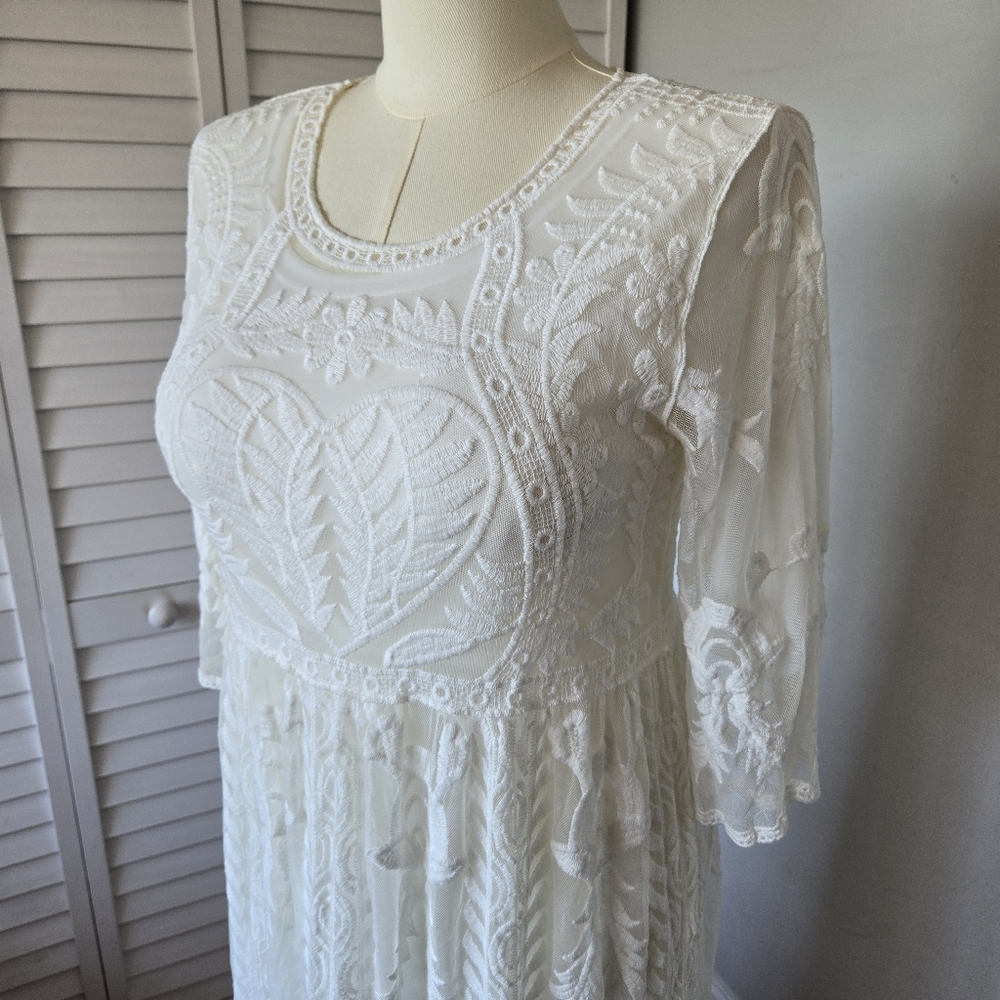 Tea n Rose White Crochet Overlay Maxi Dress Women's S/M Bridal Photoshoot Boho - Picture 6 of 15
